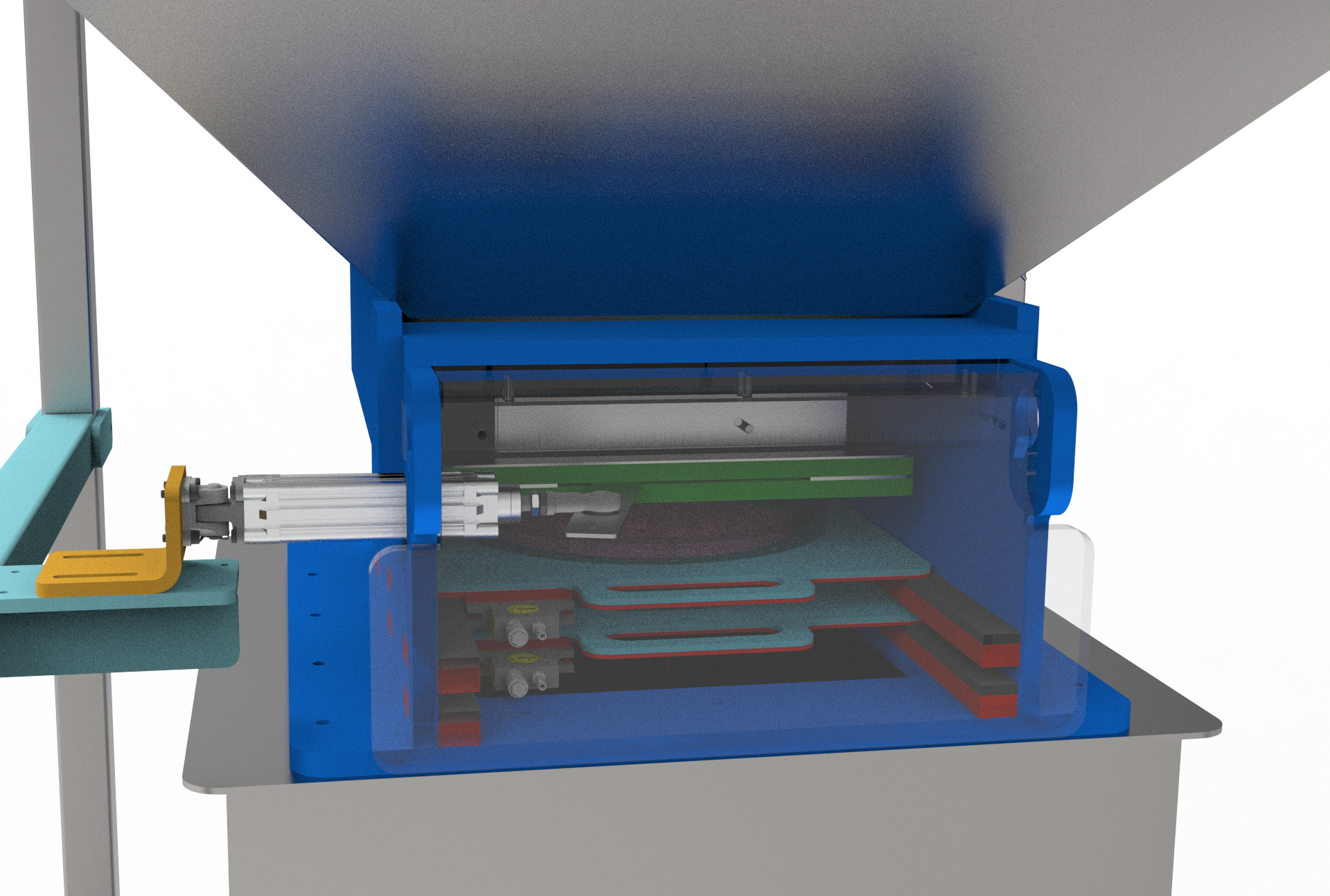 Automatisch zeef systeem welke het zand zeeft en buffer voor een waterjet/watersnijmachine